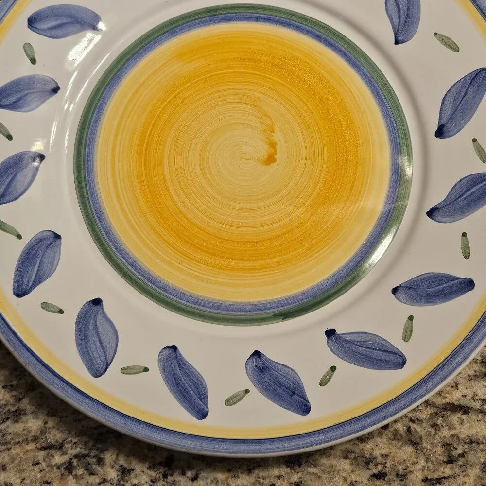 RARE WILLIAMS SONOMA ITALY TOURNESOL HANDPAINTED SPRING BLUE DINNER PLATE